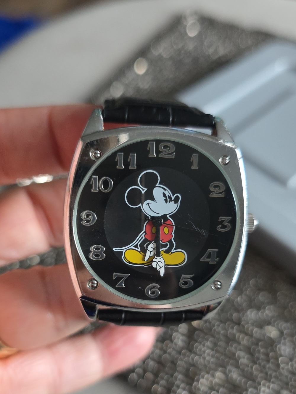 Disney Black and Silver Mickey Mouse Watch with Yellow Accents